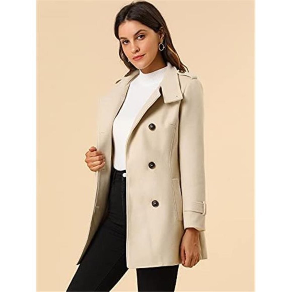 Women's Stand Collar Double Breasted Pockets Trendy Outwear Winter Coat - Picture 2 of 7